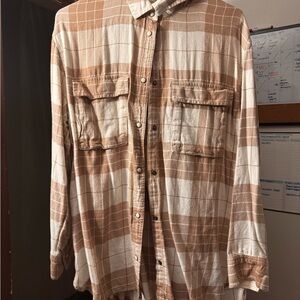 American Eagle Outfitters Brown and White Plaid Button Down Shirt